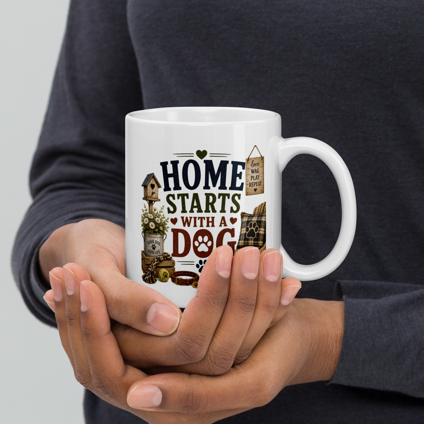 Home starts with a dog personalized mug, heartfelt gift for dog lovers