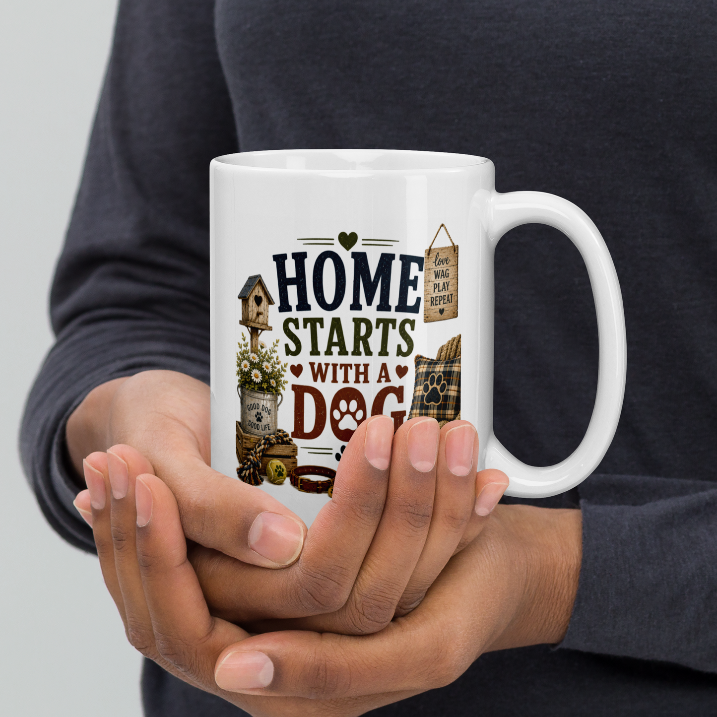 Home starts with a dog personalized mug, heartfelt gift for dog lovers