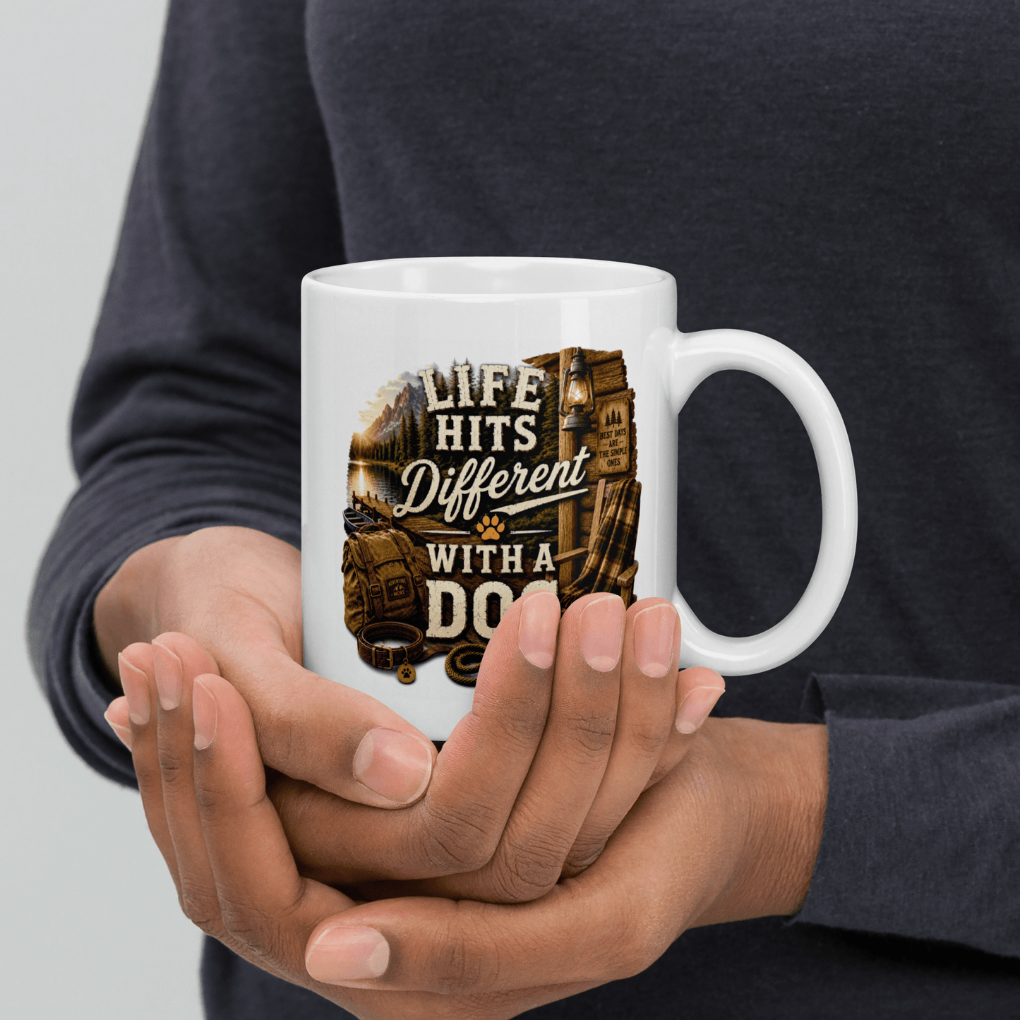 Shop our premium life hits different with a dog mug from MySisterIsASurvivor.