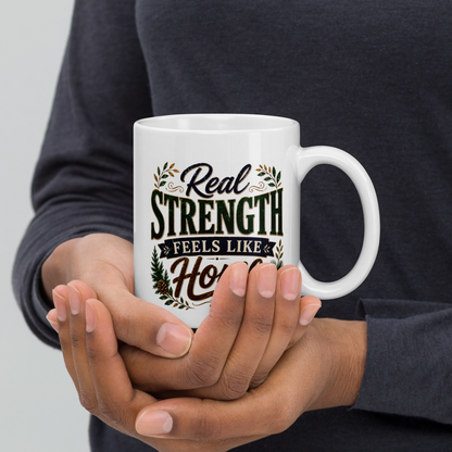 Real strength feels like home personalized mug, warm Father’s Day gift for dad