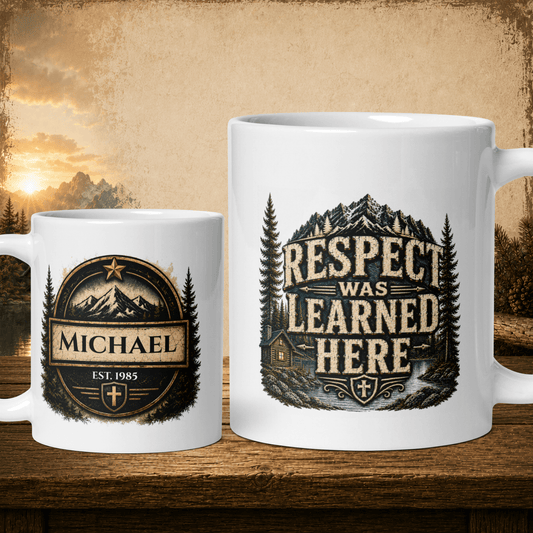 Shop our respect was learned here mug featuring the 11oz style option from MySisterIsASurvivor.