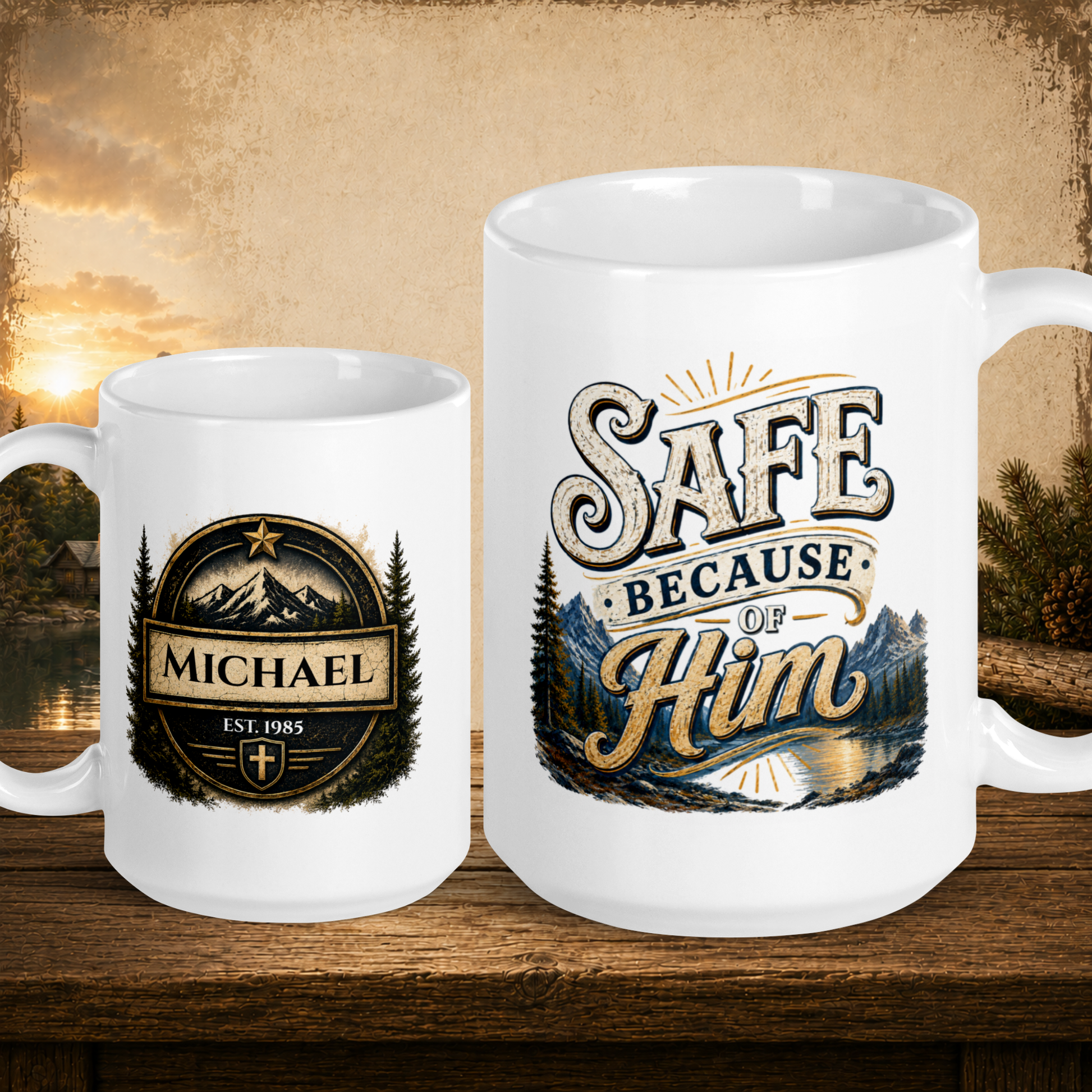 Safe because of him personalized mug, tender Father’s Day gift for protective dad