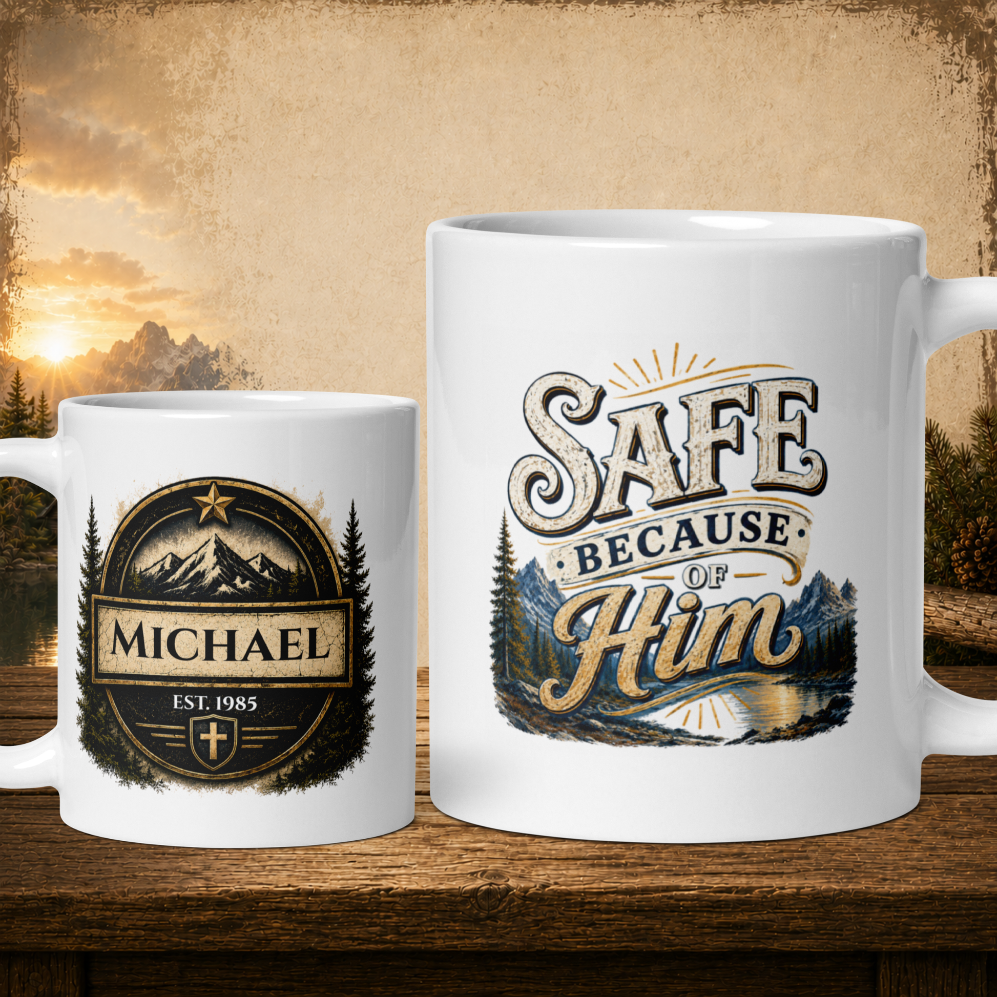 Safe because of him personalized mug, tender Father’s Day gift for protective dad