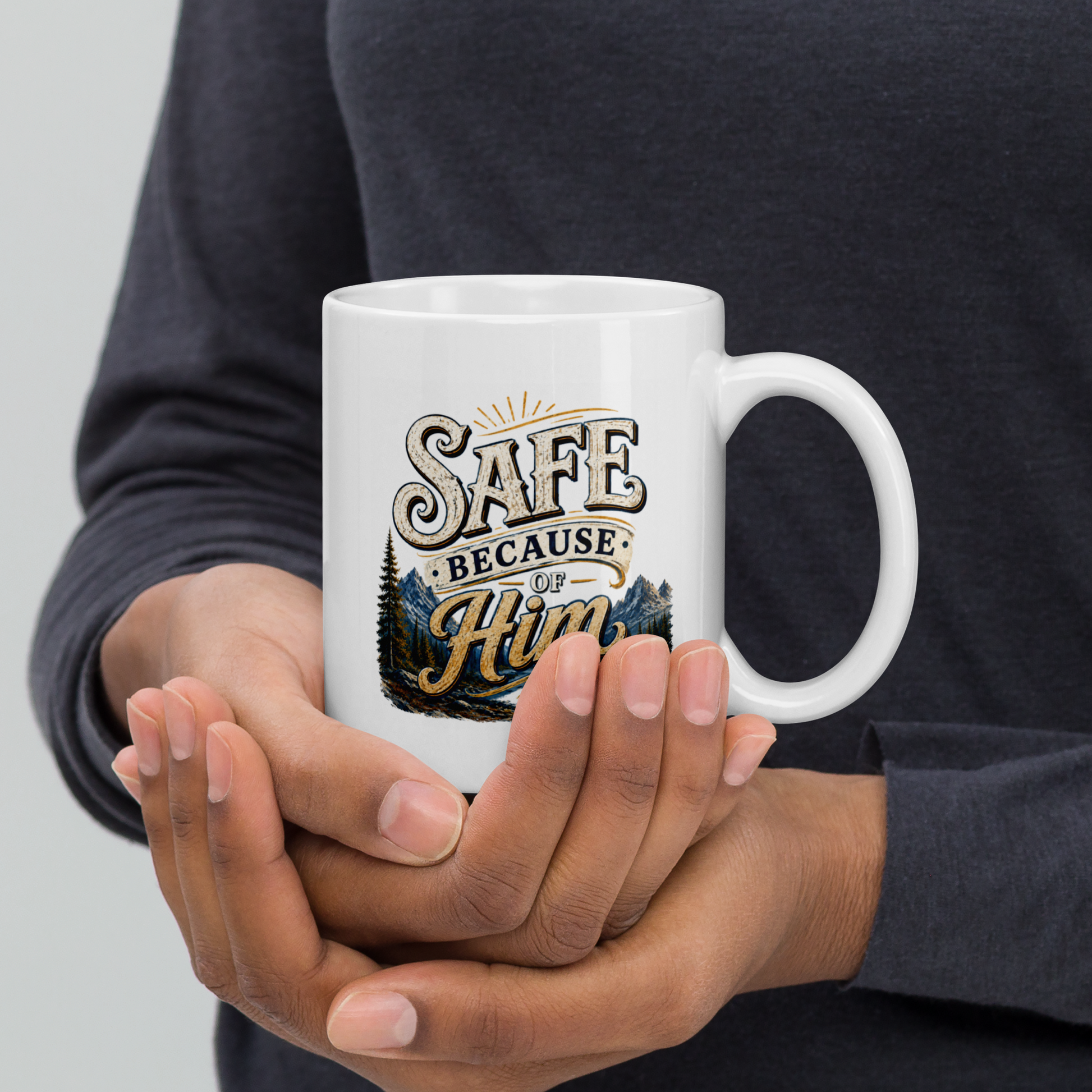 Safe because of him personalized mug, tender Father’s Day gift for protective dad