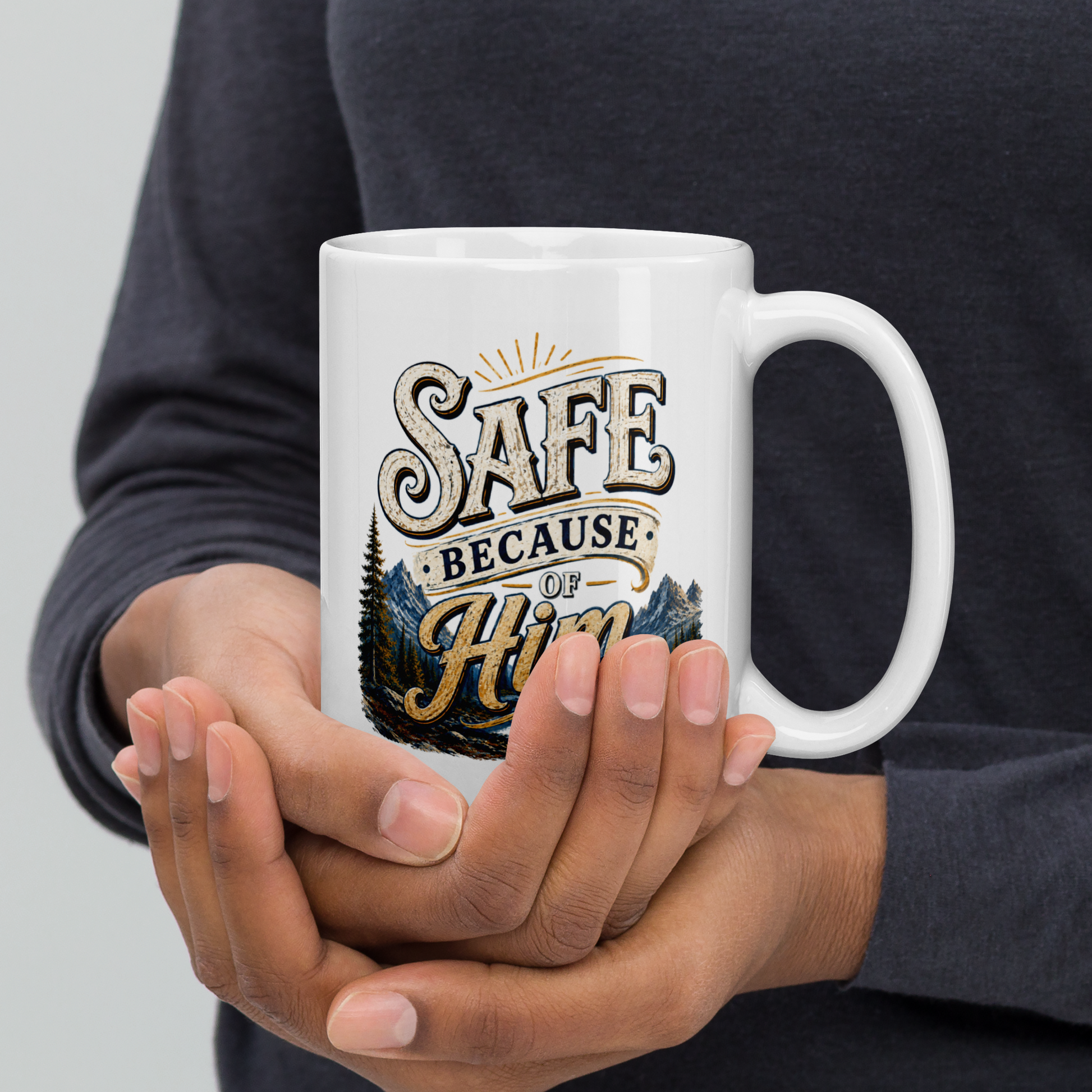 Safe because of him personalized mug, tender Father’s Day gift for protective dad
