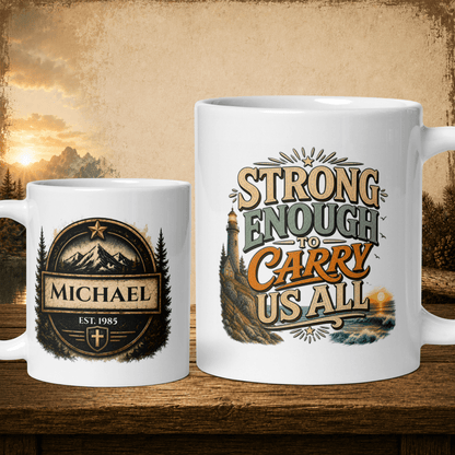 Shop our strong enough to carry us all mug featuring the 11oz style option from MySisterIsASurvivor.