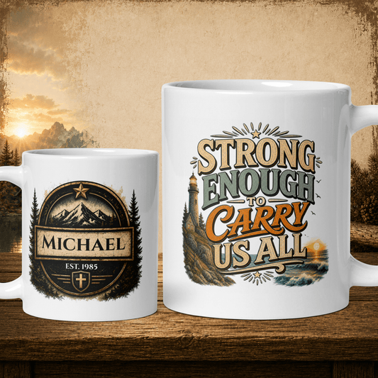 Shop our strong enough to carry us all mug featuring the 11oz style option from MySisterIsASurvivor.