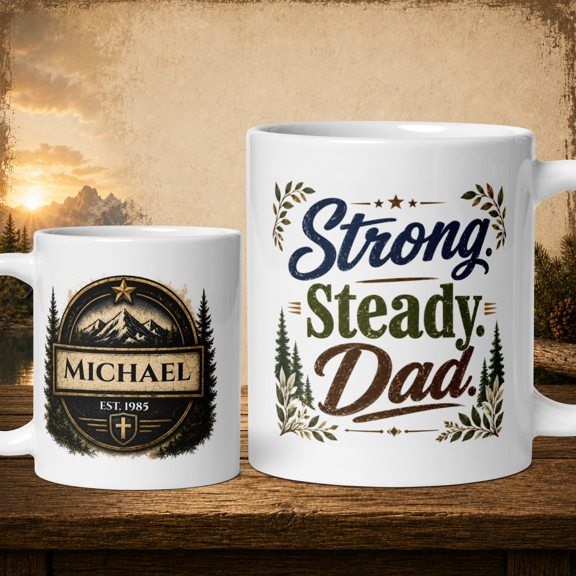 Strong. steady. dad. personalized mug, timeless Father’s Day gift for dependable dad