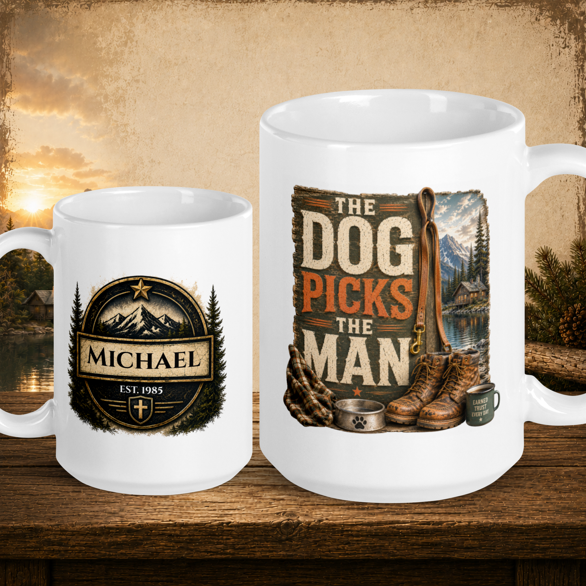 The dog picks the man personalized mug, rugged gift for proud dog dads