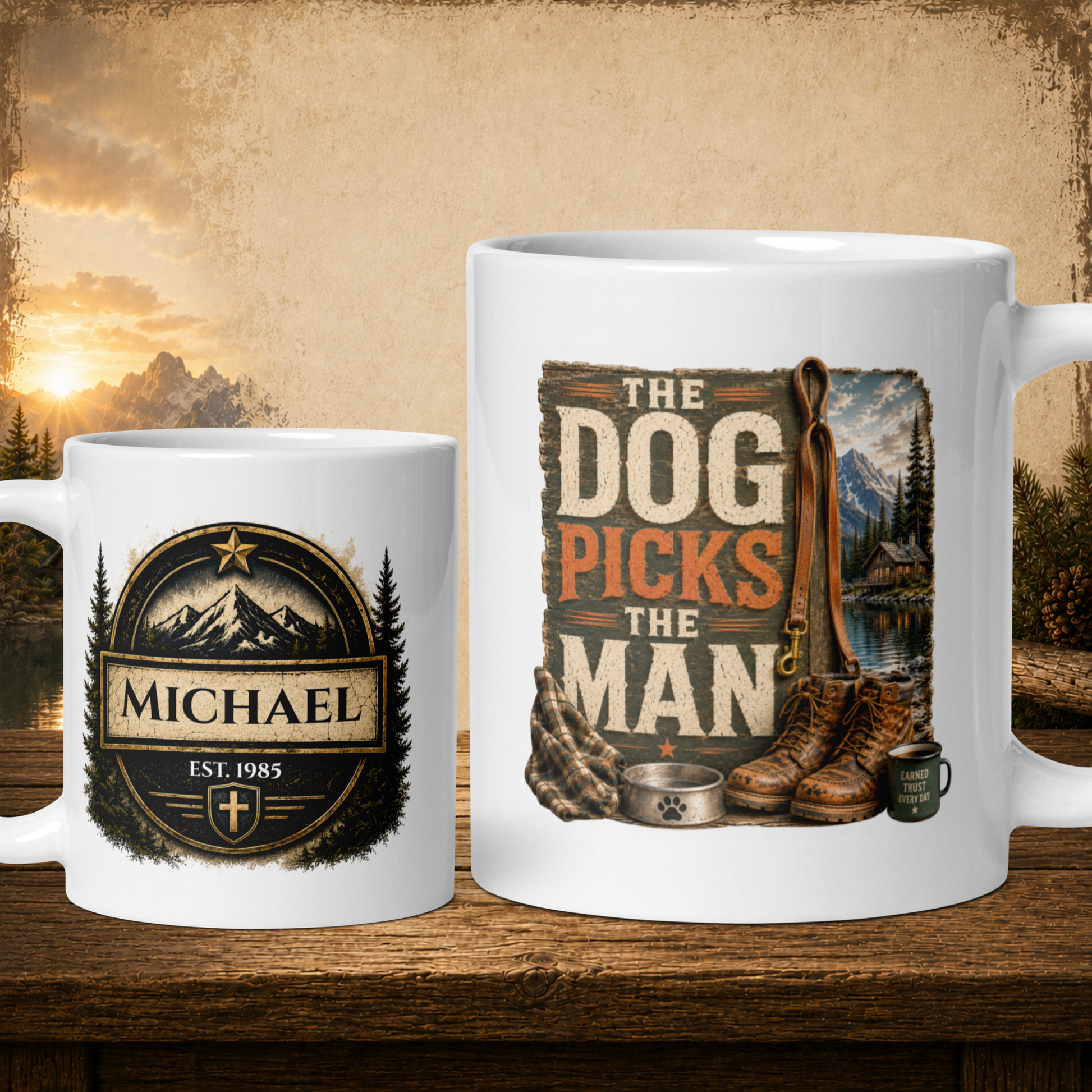 The dog picks the man personalized mug, rugged gift for proud dog dads