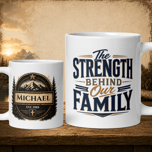 Shop our the strength behind our family mug featuring the 11oz style option from MySisterIsASurvivor.