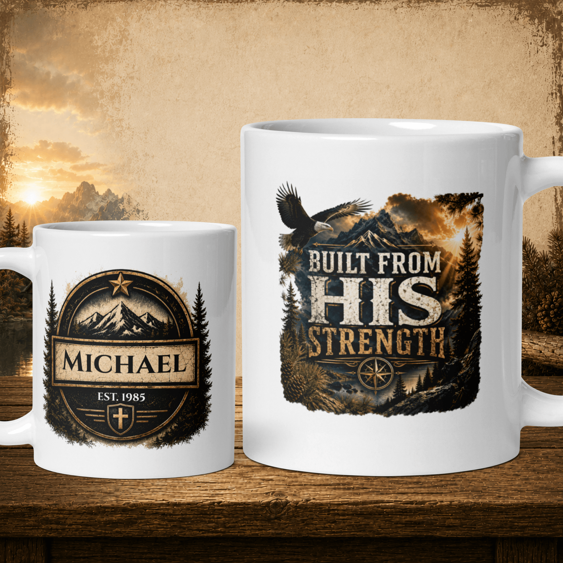 Shop our built from his strength mug featuring the 11oz style option from MySisterIsASurvivor.