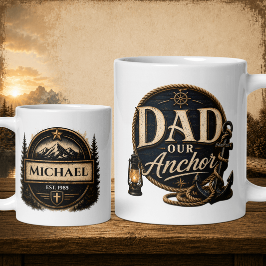 Shop our dad our anchor mug featuring the 11oz style option from MySisterIsASurvivor.