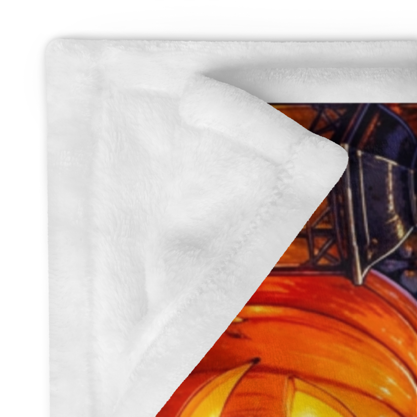 Home Is My Happy Haunt Velveteen Blanket - Ghost with House Mug and Cozy Cottage Jack-o-Lantern