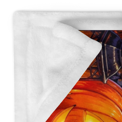 Home Is My Happy Haunt Velveteen Blanket - Ghost with House Mug and Cozy Cottage Jack-o-Lantern