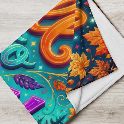 Fall Into Joy Velveteen Blanket - Ghost with Arms Raised in Delight with Pumpkins and Cozy Cottage