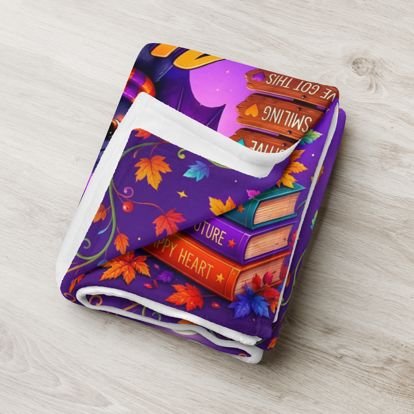 Bat-ter Days Ahead Velveteen Blanket - Bat with Stay Positive You've Got This Sign and Good Vibes Books