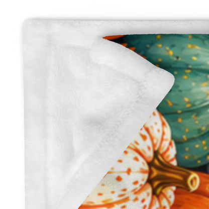 Harvesting Happiness Velveteen Blanket - Ghost with Pumpkin Basket and Be Grateful Find Joy Spread Kindness Sign