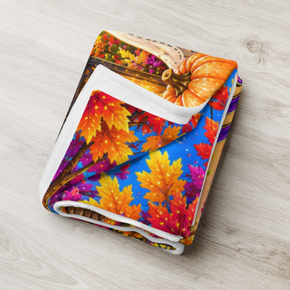 Harvesting Happiness Velveteen Blanket - Ghost with Pumpkin Basket and Be Grateful Find Joy Spread Kindness Sign