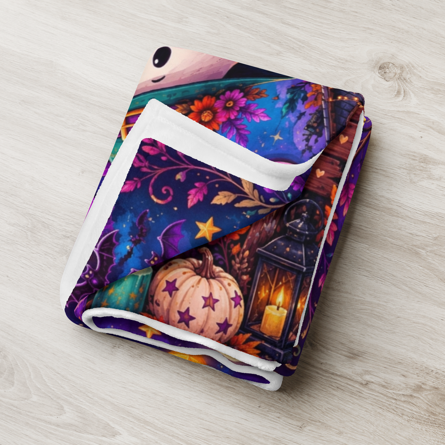 Boo-lieve in Yourself Velveteen Blanket - Ghost with Star Wand and Believe in Magic Book Dream Big Sign
