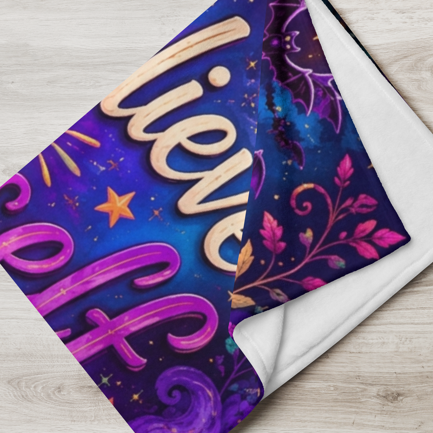 Boo-lieve in Yourself Velveteen Blanket - Ghost with Star Wand and Believe in Magic Book Dream Big Sign