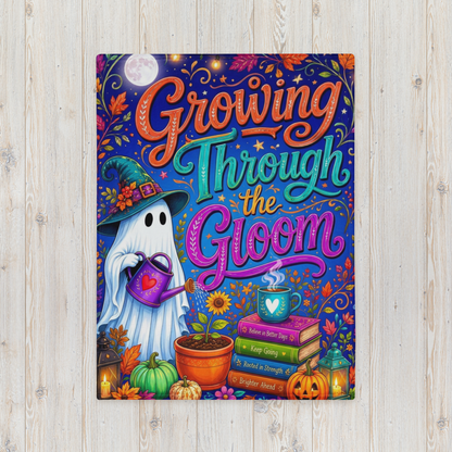 Growing Through the Gloom Velveteen Blanket - Ghost Watering Seedling with Believe in Better Days Books