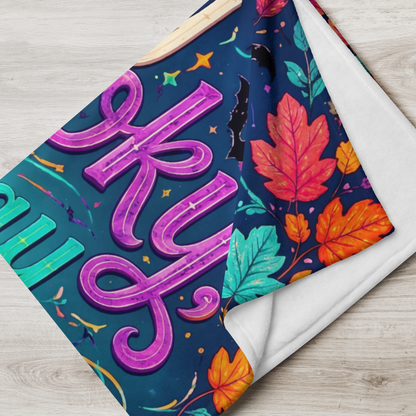 Stay Spooky Stay Cozy Velveteen Blanket - Ghost with Ghost Mug and Ghost Stories Book of Haunts Books