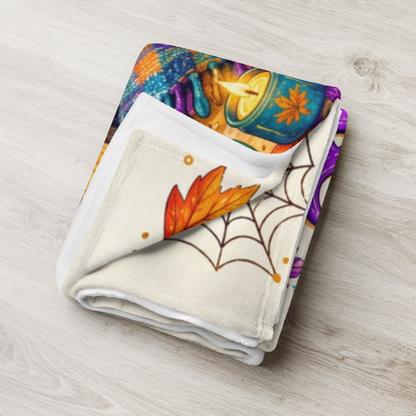 Cozy Is My Costume Velveteen Blanket - Ghost with Warm Heart Happy Soul Journal and Cozy Spells Books