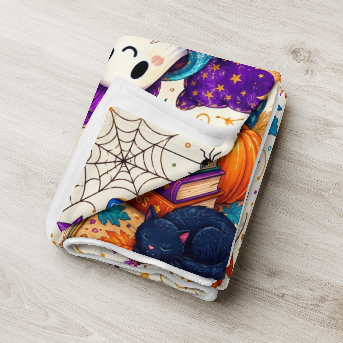 Cozy Is My Costume Velveteen Blanket - Ghost with Warm Heart Happy Soul Journal and Cozy Spells Books