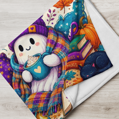 Cozy Is My Costume Velveteen Blanket - Ghost with Warm Heart Happy Soul Journal and Cozy Spells Books