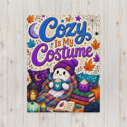 Cozy Is My Costume Velveteen Blanket - Ghost with Warm Heart Happy Soul Journal and Cozy Spells Books