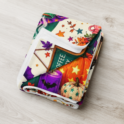 Boo to Burnout Velveteen Blanket - Ghost with Rest Recharge Repeat Mug and Self Care Boundaries Books