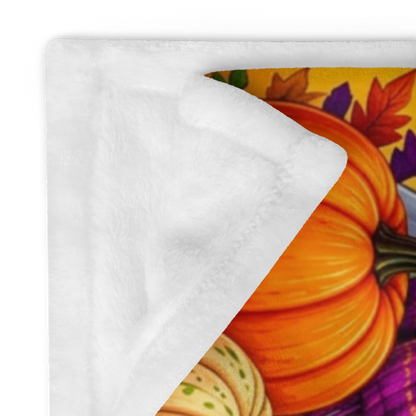 Pumpkin Spice & Peace of Mind Velveteen Blanket - Ghost with Pumpkin Latte and Cozy Spells Candle
