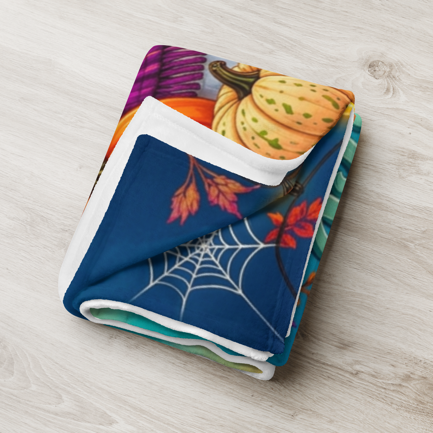 Pumpkin Spice & Peace of Mind Velveteen Blanket - Ghost with Pumpkin Latte and Cozy Spells Candle