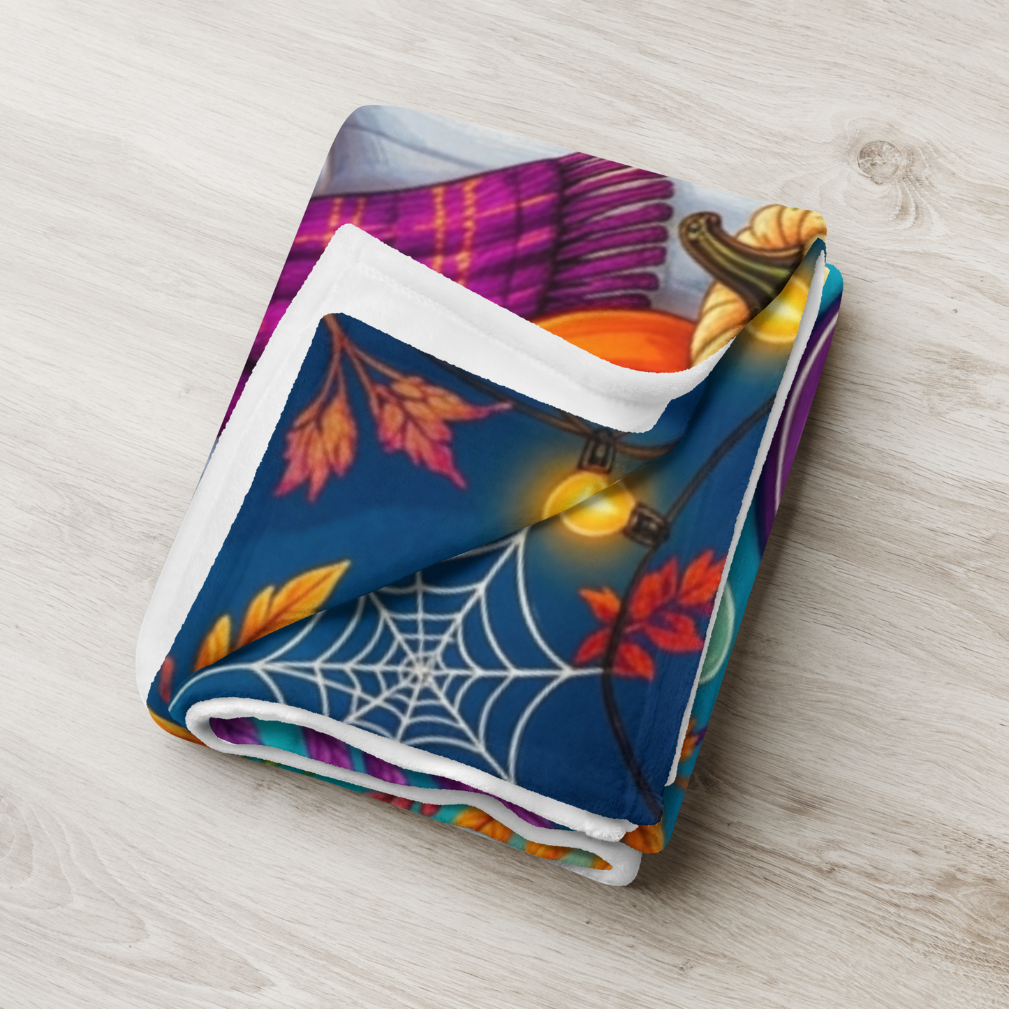 Pumpkin Spice & Peace of Mind Velveteen Blanket - Ghost with Pumpkin Latte and Cozy Spells Candle