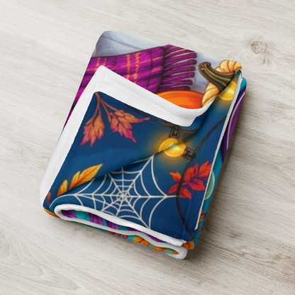 Pumpkin Spice & Peace of Mind Velveteen Blanket - Ghost with Pumpkin Latte and Cozy Spells Candle