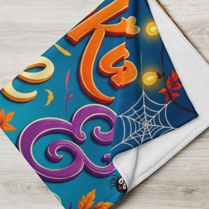 Pumpkin Spice & Peace of Mind Velveteen Blanket - Ghost with Pumpkin Latte and Cozy Spells Candle