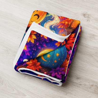 Rest Is Magic Velveteen Blanket - Sleepy Pumpkin Witch with Daily Spells Books and Moon Candle