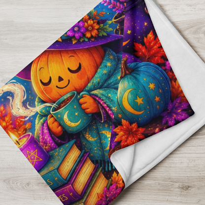 Rest Is Magic Velveteen Blanket - Sleepy Pumpkin Witch with Daily Spells Books and Moon Candle