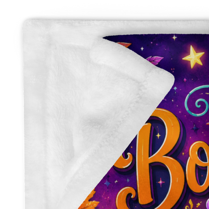 Boo-tiful Inside and Out Velveteen Blanket - Ghost with Floral Witch Hat and Heart Pumpkin