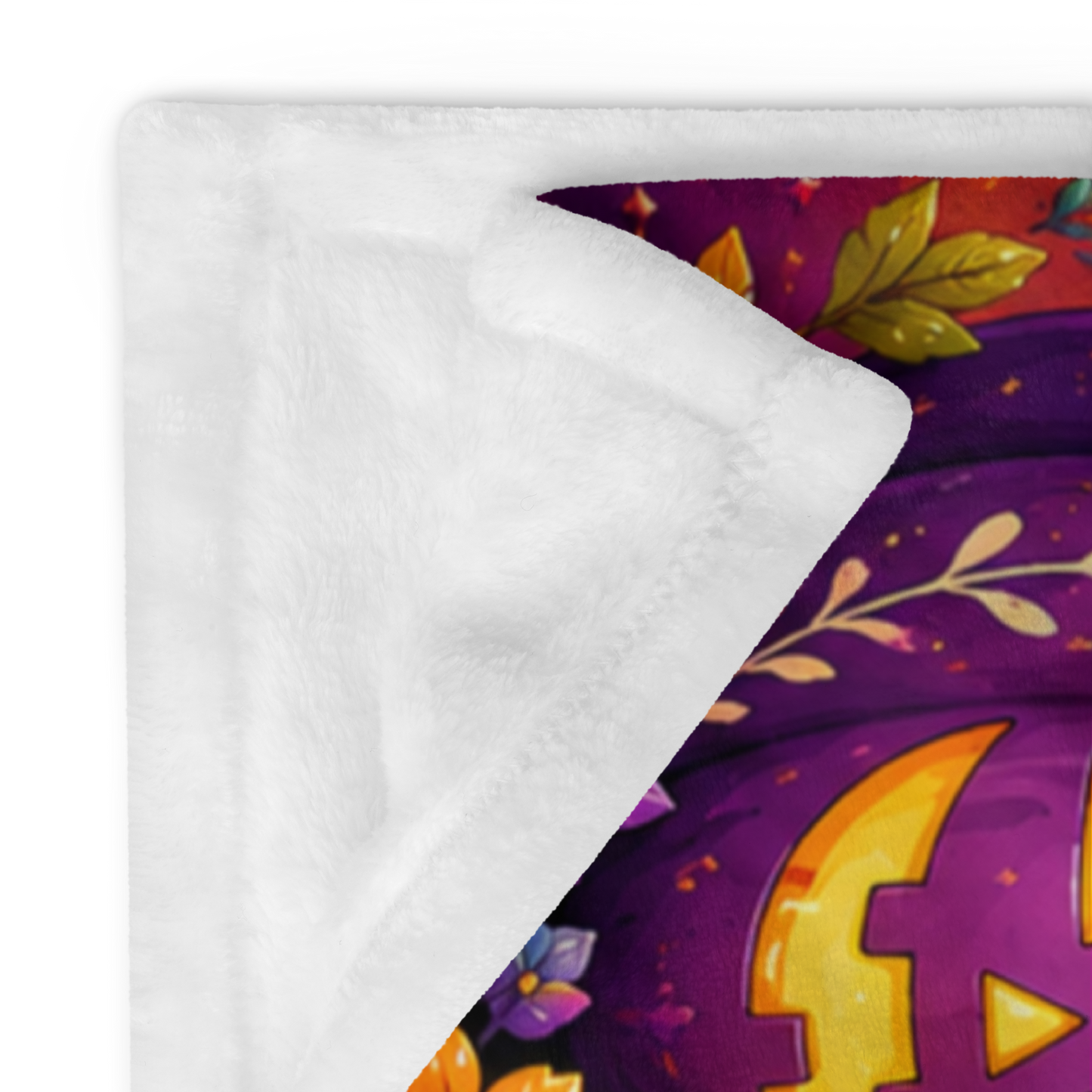 Boo-tiful Inside and Out Velveteen Blanket - Ghost with Floral Witch Hat and Heart Pumpkin