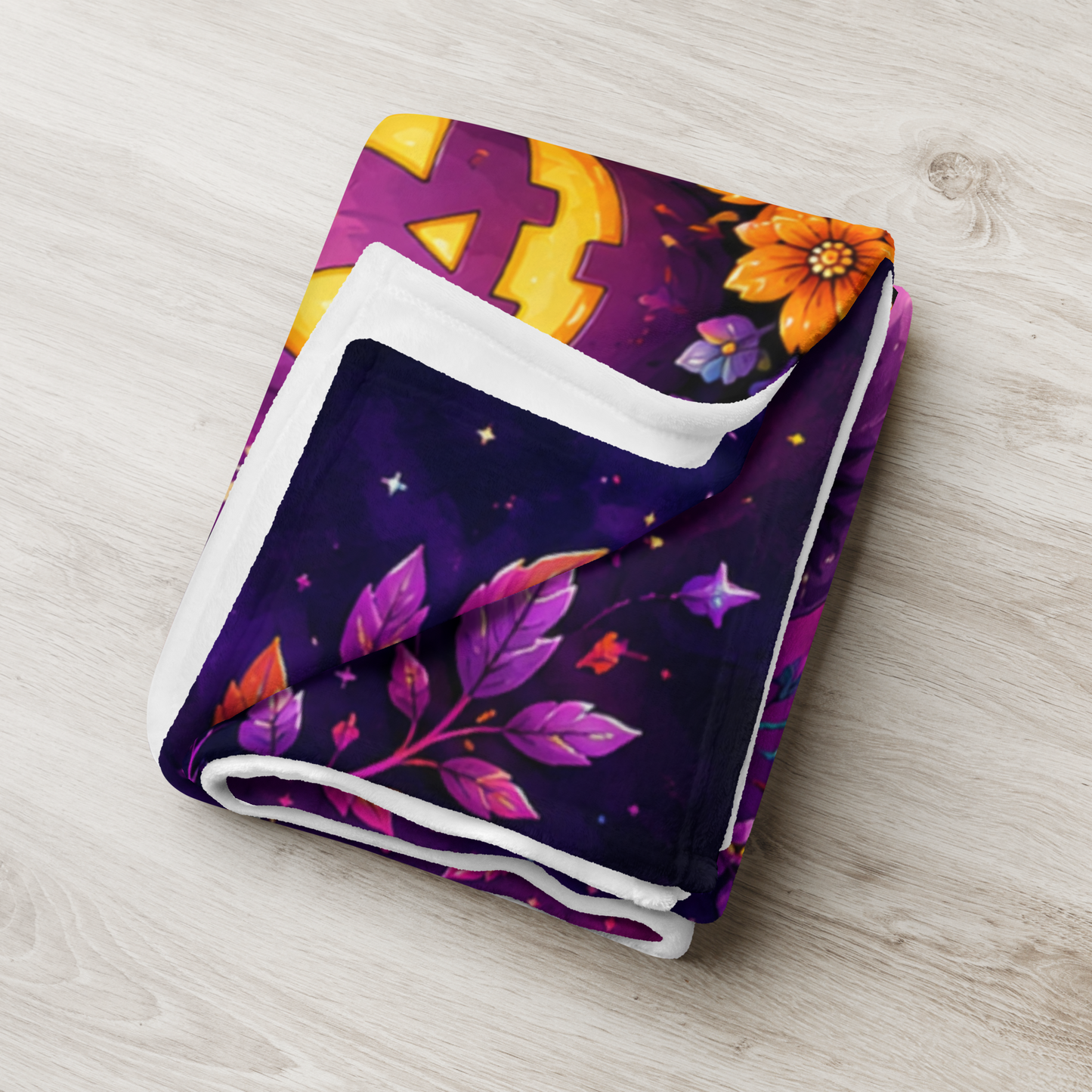 Boo-tiful Inside and Out Velveteen Blanket - Ghost with Floral Witch Hat and Heart Pumpkin