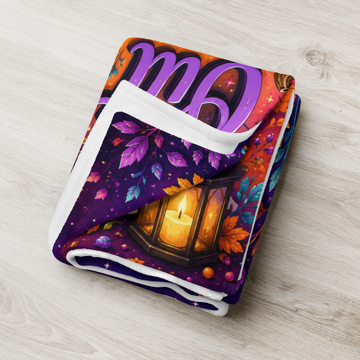 Boo-tiful Inside and Out Velveteen Blanket - Ghost with Floral Witch Hat and Heart Pumpkin