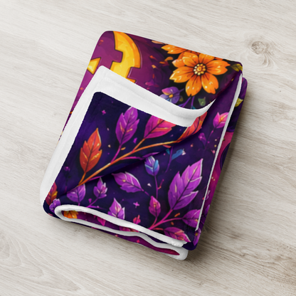 Boo-tiful Inside and Out Velveteen Blanket - Ghost with Floral Witch Hat and Heart Pumpkin