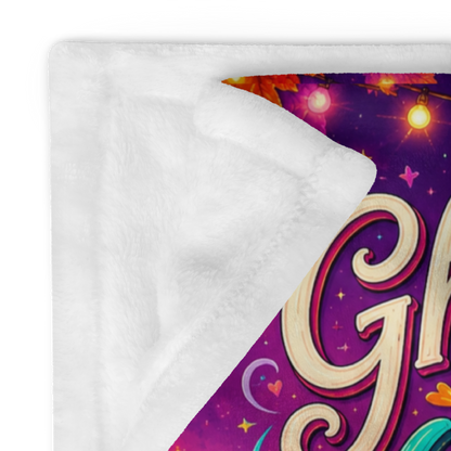 Ghosting My Worries Velveteen Blanket - Cozy Ghost in Hammock with Spooky Stories and Breathe Relax Unwind