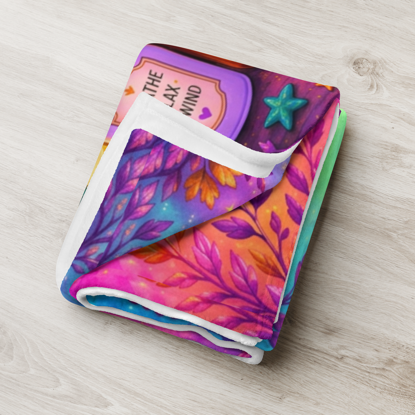 Batty About Self-Care Velveteen Blanket - Cozy Bat with Breathe Relax Unwind Candle and Rest Recharge Rise Books
