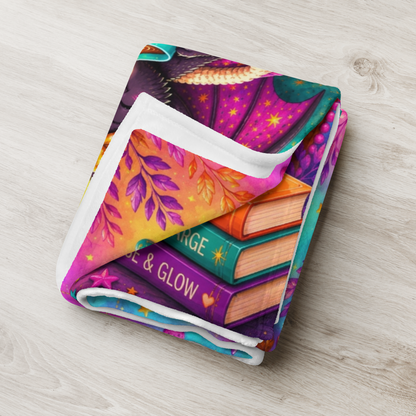 Batty About Self-Care Velveteen Blanket - Cozy Bat with Breathe Relax Unwind Candle and Rest Recharge Rise Books