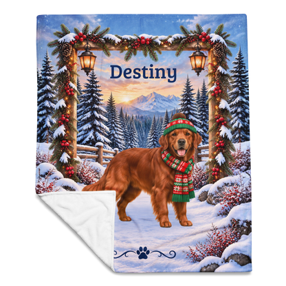 Golden Retriever (Red Coat) - Custom Name Winter Lodge Blanket, Personalized Field Golden Lover Gift