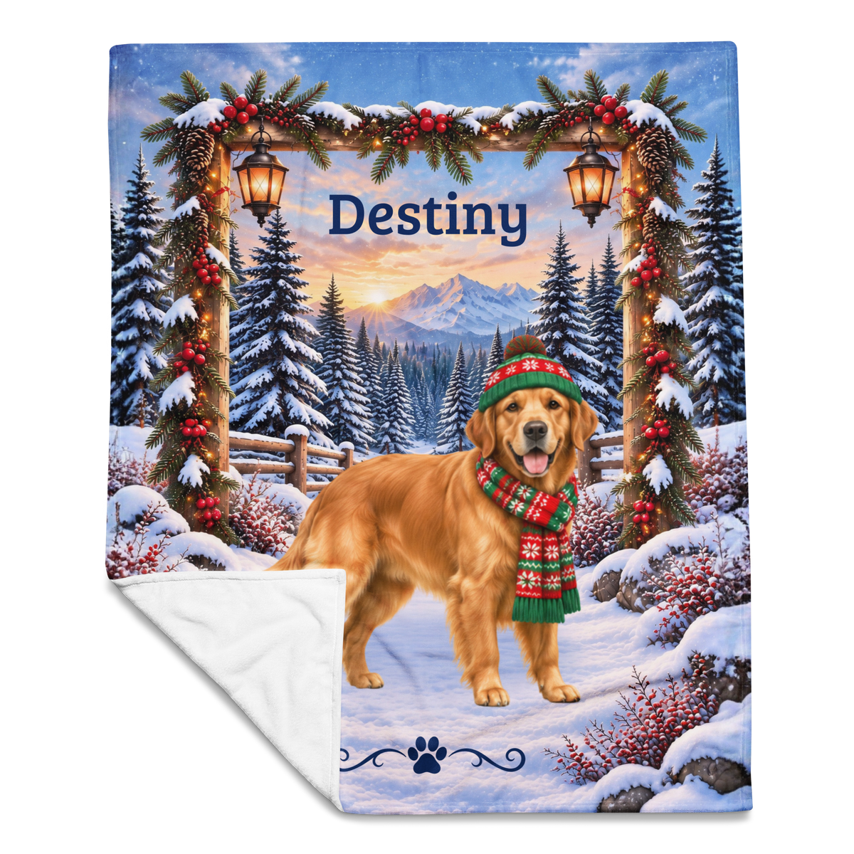 Golden Retriever (Classic Golden Coat) - Personalized Dog Name Blanket, Plush Winter Goldie Gift
