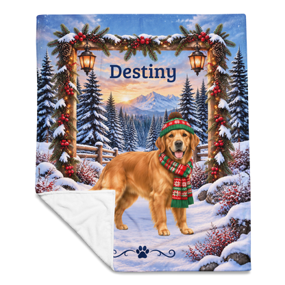 Golden Retriever (Classic Golden Coat) - Personalized Dog Name Blanket, Plush Winter Goldie Gift